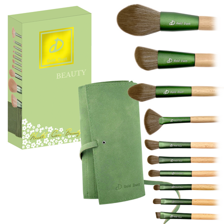 Pędzle do makijażu zielone 11w1