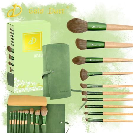 Pędzle do makijażu zielone 11w1