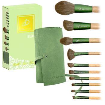 Pędzle do makijażu zielone 11w1